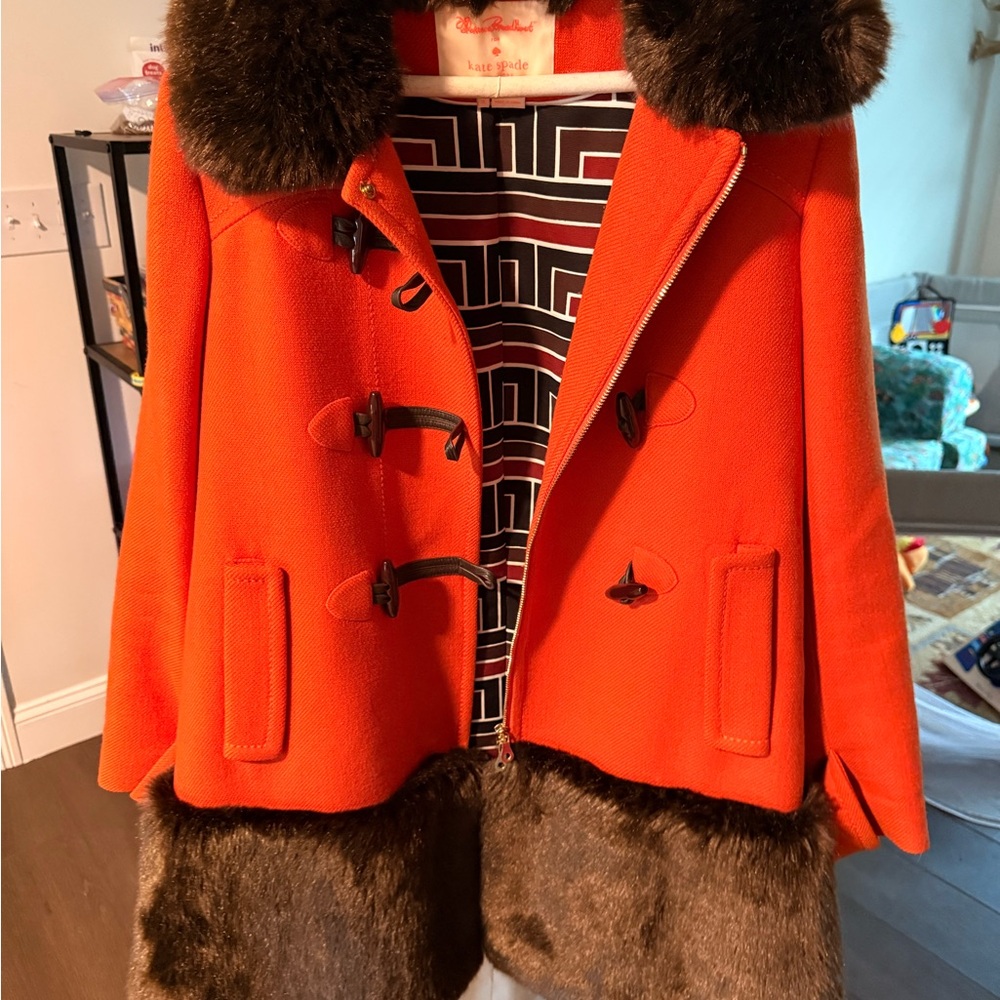 Kate Spade Orange Faux Fur Trimmed Women's Coat